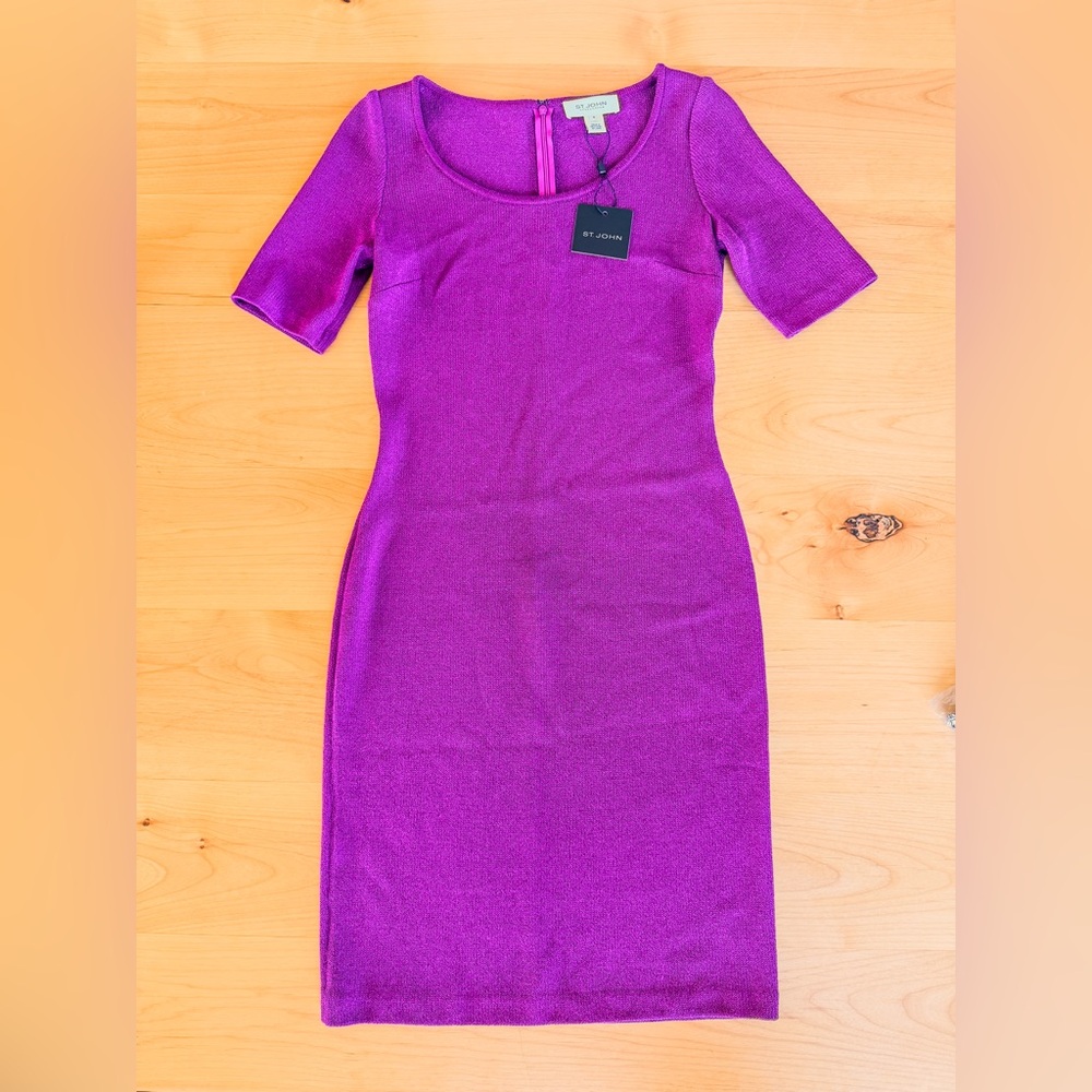 St John Collection Rosewood Wool Knit Sheath Dress K11TQ42 Size 2 NWT Luxury